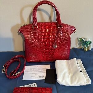 Brahmin Red Crocodile-Embossed Satchel